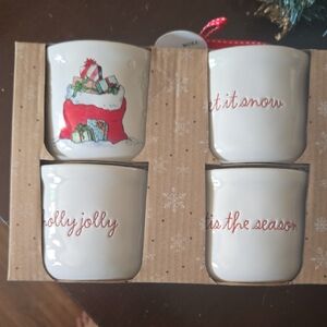 Rae Dunn Holiday Ramekins.  White with Red and Green Designs